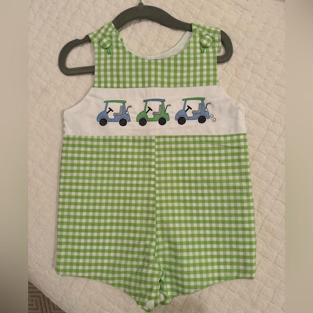 Green check golf cart Jon Jon. 12 months. never worn
